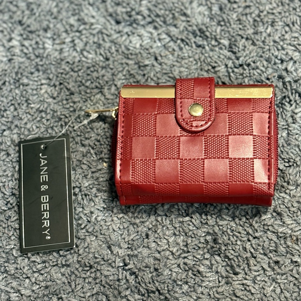 NWT Jane and Berry burgundy with gold accents wallet